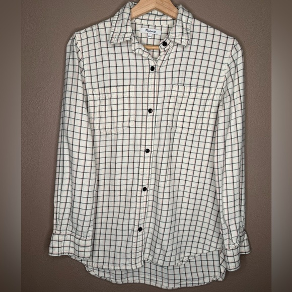 Madewell Women's Ivory Plaid Flannel Button-Down Shirt Size Small Checkered Fall - Picture 3 of 14